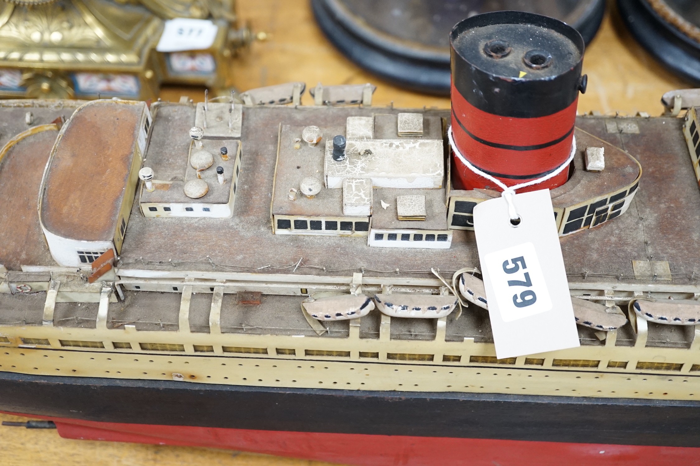 A large scratch built model, Queen Elizabeth ocean going liner, 105cms long